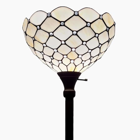 Estallar 62 in. Traditional Shaped Floor Lamp with White Stained Glass Bowl Shade, Brown ES3103498